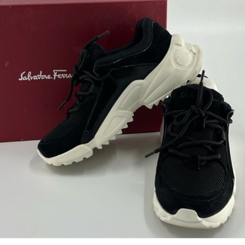 Salvatore Ferragamo Women's Black Nero Suede sneakers size 8.5